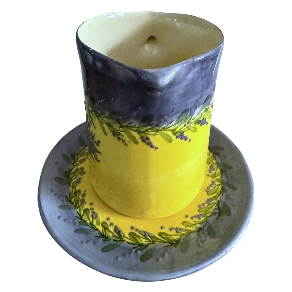 Hand‑Painted French Gravy Pitcher, Underplate • H. Llimona Sayes • Lavender READ